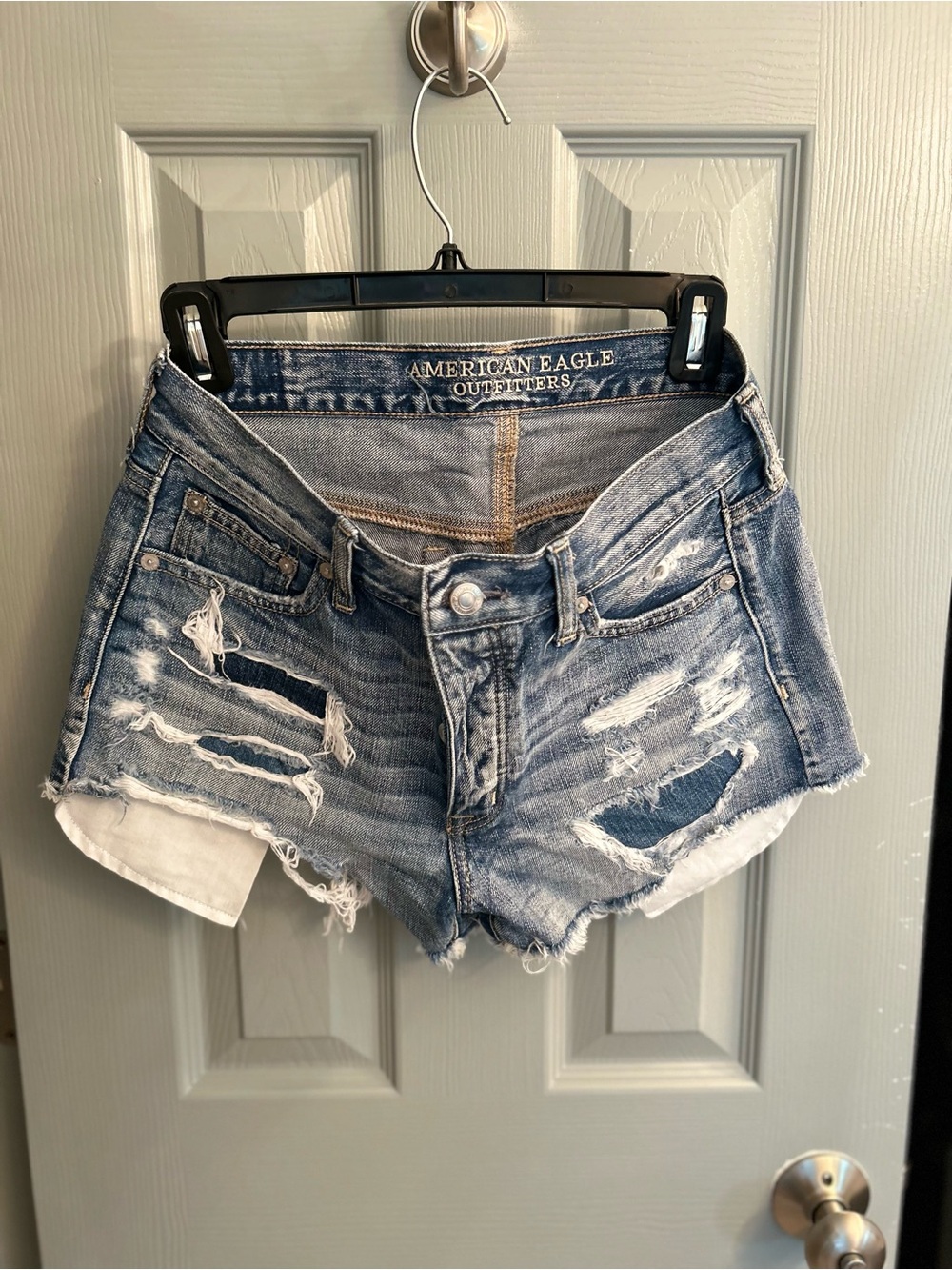 American Eagle Outfitters Ripped Light Blue Denim Cutoff Shorts